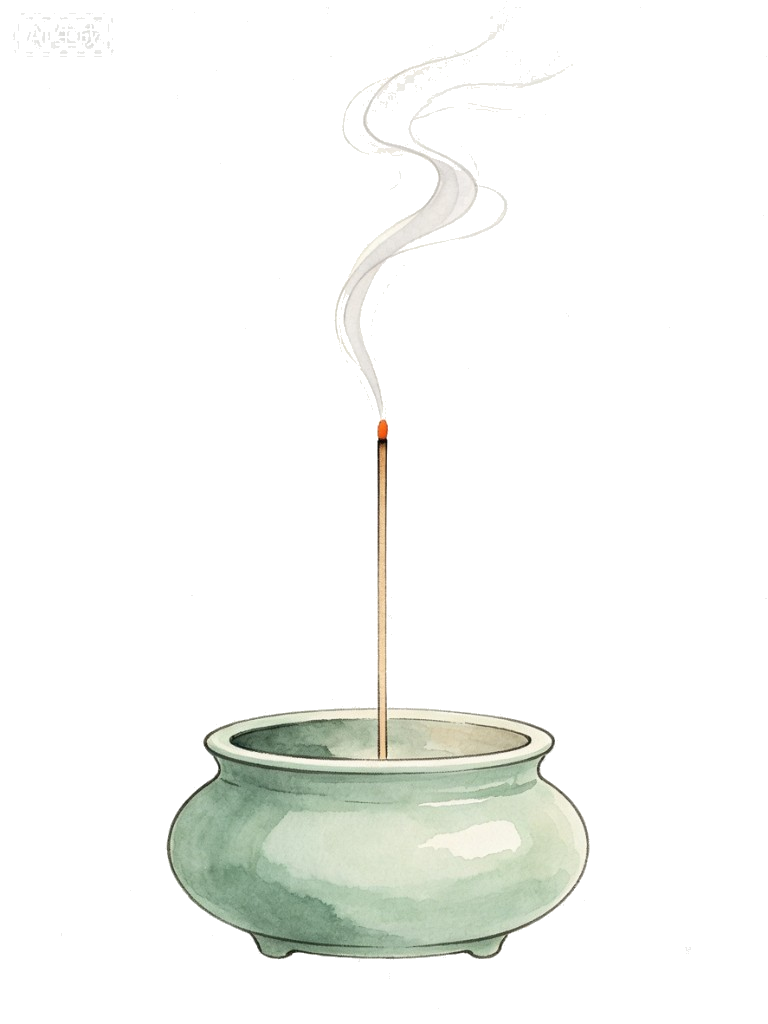 香炉线香插画（正文旁装饰）